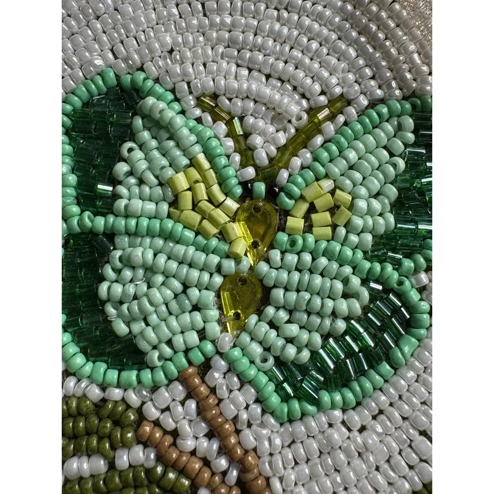 Green Butterfly Hand Beaded Coaster Set of 4 with Matching Beaded Storage Box